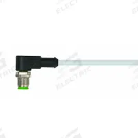 Cordset: M12 Male Right Angle X Bare Wire, 4 Pins, Gray, PUR, 5 m Cable Lg, 4 A Max Current (A) (MPN 7000-12101-2340500). Key specifications — Cable Jacket Color: Gray; End 1 Gender: Male; End 1 Mounting Orientation: Right Angle; End 2 Connection Type: Bare Wire; IP Rating: IP66K; Brand: MURRELEKTRONIK; Wire Size: 22 AWG; Cable Jacket Material: PUR.