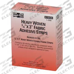 FIRST AID ONLY Adhesive Bandage: Strip Bandages, 3/4 in Wd, 3 in Lg, Not Metal Detectable, Fabric (MPN 1-350). Key specifications — Product Type: Strip Bandages; Unitized: Unitized; Water Resistance: Not Water Resistant; Brand: FIRST AID ONLY; Latex Content: Latex Free; Metal Detectable: Not Metal Detectable; Package Type: Box; Manufacturer Part Number: 1-350.