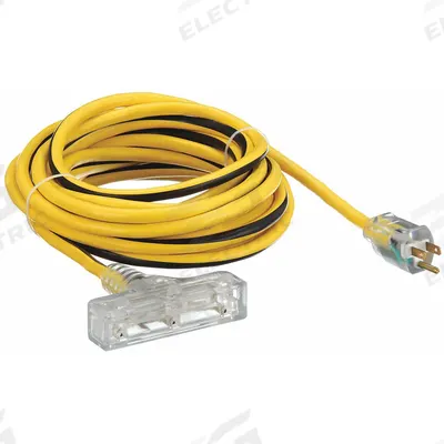 APPROVED VENDOR Extension Cord: Outdoor Use, 25 ft Lg, 3 Outlets, 5-15P, 12/3, SJTW - Outdoor Extension Cords with Multiple Outlets