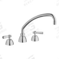 CHICAGO FAUCETS Low Arc Kitchen Faucet: 201, Cast Brass, Widespread, Deck, 3 Mounting Holes, Lever (MPN 201-AABCP). Key specifications — Series: 201; Brand: CHICAGO FAUCETS.