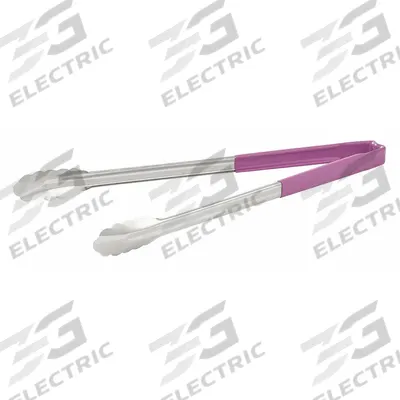 VOLLRATH Uncoated Scalloped Tongs: Stainless Steel Blade, 16 in Overall Lg, Purple