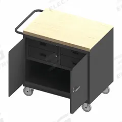 DURHAM MFG Mobile Cabinet Workbench: 36 in x 24 in, Butcher Block, 1,200 lb Overall Load Capacity (MPN 3119-MT-95). Key specifications — Included Components: Handle on Side; Assembly: Fully Assembled; Brand: DURHAM MFG.