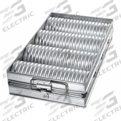 CHICAGO METALLIC Crimped Bread Pan Set: Aluminized Steel, 4 Slots, 10 1/2 in Overall Wd, 26 ga Gauge (MPN 48514). Key specifications — Pan Style: Crimped Round Bread Pan; Brand: CHICAGO METALLIC; Color: Silver; Material: Aluminized Steel; NSF Certified: No; Number of Slots: 4.