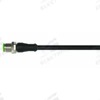 Cordset: M12 Male Straight X Bare Wire, 5 Pins, Black, PUR, 3 m Cable Lg, 4 A Max Current (A) (MPN 7000-12041-6350300). Key specifications — Cable Jacket Color: Black; End 1 Gender: Male; End 1 Mounting Orientation: Straight; End 2 Connection Type: Bare Wire; IP Rating: IP67; Brand: MURRELEKTRONIK; Wire Size: 22 AWG; Cable Jacket Material: PUR.