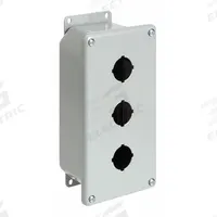 HOFFMAN Push Button Enclosure: 22mm, 4 Holes, Carbon Steel, NEMA 12 (MPN E4PBGXM). Key specifications — Brand: HOFFMAN; Environments & Applications: Indoor Dust & Water Droplets.
