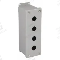 WIEGMANN Push Button Enclosure: 22mm, 4 Holes, Carbon Steel, NEMA 12 (MPN PBGX4). Key specifications — Brand: WIEGMANN; Environments & Applications: Indoor Dust & Water Droplets.