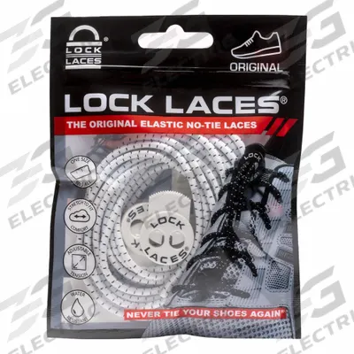 LOCK LACES Safety Shoe Laces: WHT48, White, Elastic, 48 in Overall Lg, Round, No-Tie - Boot & Shoe Laces
