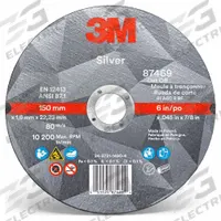 3M Abrasive Cut-Off Wheel: Type 1, 6" x 0.045" x 7/8", Ceramic, 60 Grit, Silver (MPN 87469). Key specifications — Series: Silver; Brand: 3M.