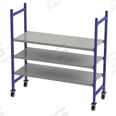 UNEX FLOW CELL Gravity Flow Rack: 76 in x 28 in x 72 in, Flat, 3 Shelves - Flat Solid-Deck Bolted Mobile Flow Racks