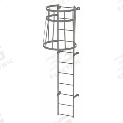 TRI-ARC Fixed Ladder with Safety Cage: 10 ft Overall Ht, 18 in Overall Wd, Steel - Safety Cage Fixed Ladders