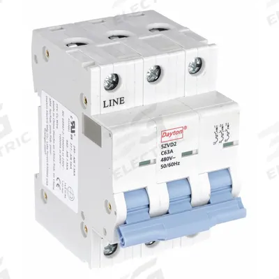 Dayton Supplementary Protector: 63 A Amps, 7.5kA at 480V AC, Screw Clamp, NDB2-63 - C-Curve, 3-Pole UL1077 DIN Rail-Mount Supplementary Protectors