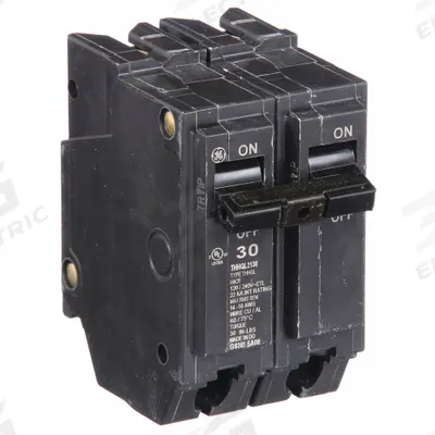 GE Miniature Circuit Breaker: THHQL, 30 A, 120/240V AC, Single Phase, 22kA at 120/240V AC - THQP, THQL & THHQL Series, Plug-In GE Miniature Circuit Breakers