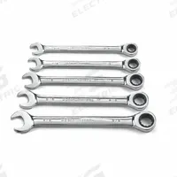 GEARWRENCH Combination Ratcheting Wrench Set: Alloy Steel, Full Polish Chrome, 5 Tools, Std (MPN 93005). Key specifications — attr309581: Full Polish Chrome; attr309580: Alloy Steel; attr309571: No; attr309583: No; attr309587: Yes; attr324931: GEARWRENCH.