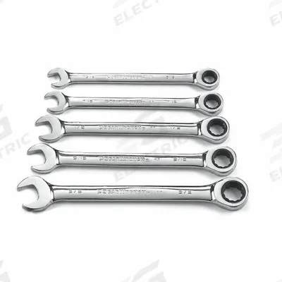 GEARWRENCH Combination Ratcheting Wrench Set: Alloy Steel, Full Polish Chrome, 5 Tools - SAE 12-Point Ratcheting Combination Wrench Sets