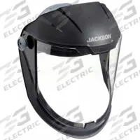 JACKSON SAFETY Face Shield: Clear, Anti-Fog, Reusable, 13 1/2 in Visor Wd, 9 in Visor Ht (MPN 14201). Key specifications — Headgear Color: Black; Brand: JACKSON SAFETY; Visor Material: Polycarbonate; Visor Features: Reusable.