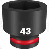 MILWAUKEE Standard Impact Socket: 3/4 in Drive Size, Metric, 43 mm Socket Size, 6-Point, Std (MPN 49-66-6381). Key specifications — attr1215501: MILWAUKEE; attr1215515: Black Phosphate; attr1215518: 43 mm.