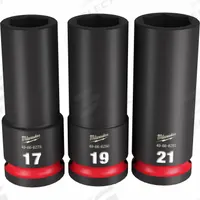 MILWAUKEE Impact Socket Set: 1/2 in Drive Size, 17mm/19mm/21mm Socket Size, 3 Pieces, 0, (3) 6-Point (MPN 49-66-7025). Key specifications — attr1204251: MILWAUKEE; attr1215453: 1/2 in; attr1215454: 17 mm to 21 mm; attr1224229: Friction.