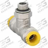 PARKER Push-Fit Tee Fitting: 8 mm OD x 8 mm OD x 1/8 in Pipe Size, Brass, 22 mm Overall Lg, Silver (MPN 172PLP-8M-2G). Key specifications — Brand: PARKER; Thread Size A: 1/8".
