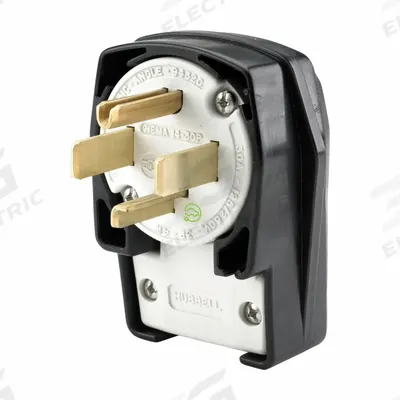 HUBBELL Straight Blade Plug: 14-30P, 125/250V AC, 30 A, 3 Pole, 4 Blade, Black (MPN HBL9432C) - Angled Plugs