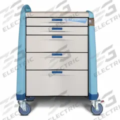 CAPSA HEALTHCARE Anesthesia Cart: Polymer, (1) Swivel with Brake/(3) Swivel, Blue, 6 Drawers (MPN AM-AN-INT-ALOK-B). Key specifications — Material: Polymer; Brand: CAPSA HEALTHCARE; Caster/Wheel Configuration: (3) Swivel; Cabinet Color: Blue.
