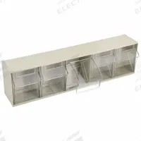 AKRO-MILS Tip-Out Bin: 5 3/8 in x 23 5/8 in x 6 1/2 in, Frame/Freestanding/Rail/Wall, Beige, 5 Bins (MPN 06705). Key specifications — Brand: AKRO-MILS.