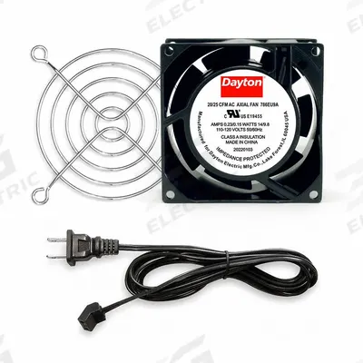 Dayton Axial Fan: 20 cfm_25 cfm Airflow @ 0.000 in SP, 3 1/8 in Ht, 1 1/2 in Dp - Standard Square Axial Fan Kits