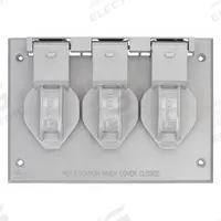 BELL Weatherproof Cover: Aluminum, Outdoor Receptacles, 3 Gangs, 4 9/16 in Overall Ht, 3R, Gray (MPN 5093-0). Key specifications — Brand: BELL; Color: Gray; Compatible with Product Type: Outdoor Receptacles; Mounting Orientation: Vertical.