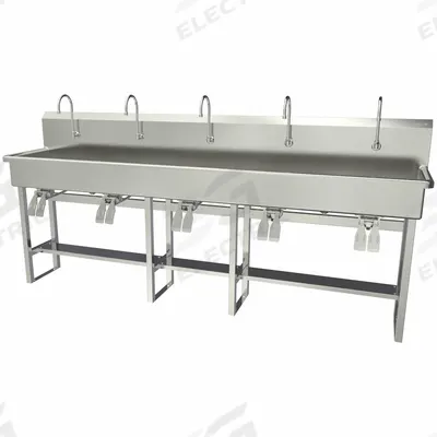 SANI-LAV Wash Station: 45 in Overall Ht, 97 in Bowl Lg, 8 in Bowl Dp, 2 gpm Flow Rate - Five-Station Freestanding Wash Stations with Faucets
