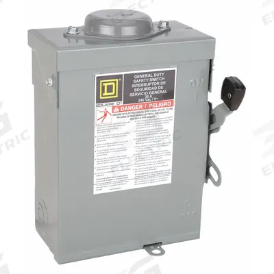 SQUARE D Safety Switch: Fusible, 30 A, Three Phase, 240V AC, Galvanized Steel - Fusible Safety Switches