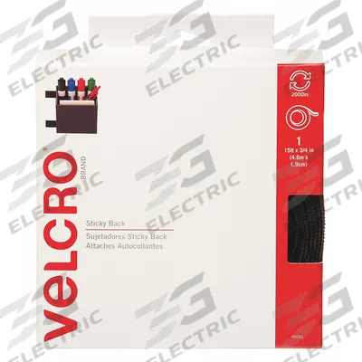 VELCRO BRAND Hook-and-Loop Fastener: Roll, Black, Hook-and-Loop, 3/4 in Overall Wd - Hook & Loop Rolls