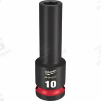 MILWAUKEE Deep Impact Socket: 1/2 in Drive Size, Metric, 10 mm Socket Size, 6-Point, Deep, Friction (MPN 49-66-6271). Key specifications — attr1215501: MILWAUKEE; attr1215515: Black Phosphate; attr1215518: 10 mm.
