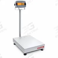 OHAUS Industrial Bench Scale: 16 1/2 in x 27 in, Not IP Rated, Column-Mounted, Stainless Steel (MPN D33P150B1L2). Key specifications — Connection Ports: USB; Readability: 0.05 lb/20 g; Brand: OHAUS; Weighing Surface Material: Stainless Steel.