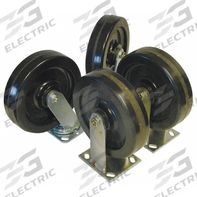 APPROVED VENDOR Plate Casters: Rigid/Swivel, No Brake, Rubber, 6 in Wheel Dia, Hole, Rectangle - Plate Caster Kits
