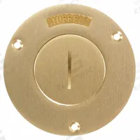 HUBBELL WIRING DEVICE-KELLEMS Floor Box Cover: Round, Gold, Brass, Brushed, 3 7/8 in Dia. x 1/8 in H (MPN S2925). Key specifications — Brand: HUBBELL WIRING DEVICE-KELLEMS; Color: Gold; Cover Shape: Round; Finish: Brushed; Material: Brass.