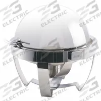 SPRING USA Round Roll-Top Chafer: 8 qt Capacity, 13 3/4 in Overall Dia, 18 3/8 in Overall Ht, Silver (MPN 2510-6/35). Key specifications — Manufacturer Part Number: 2510-6/35; Material: Stainless Steel; Sub-brand: RONDO; Product Type: Round Chafer; Lid Attachment : Roll-Top; Brand: SPRING USA; NSF Certified: Yes; Color: Silver.