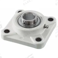 NTN 4 Bolt Flange Bearing: Radial Ball, 1 1/2 in Bore, Polymer, Set Screws, 5 7/64 in Lg, Square (MPN SUCFPL208-24). Key specifications — Bore Type: Cylindrical; Brand: NTN; Lubricant Material: FDA/USDA-H1 Solid Grease; Mounting Bolt Size: 1/2 in; System of Measurement: Inch; Included Bearing Cap: None.