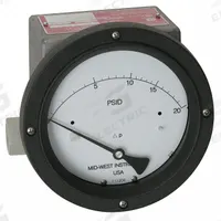 MIDWEST INSTRUMENT Differential Pressure Gauge & Switch: In-Line, 1/4 in NPT Female, 220, IP65 4X (MPN 220-SC-02-O(AAA)-15P). Key specifications — Sensor Type: Piston; Series: 220; Housing Material: 316 Stainless Steel; Certificate of Calibration: Not Included; Gauge Accuracy: ±3-2-3%.
