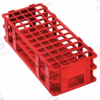 Tube Rack: 4 1/8 in Overall Wd, 2 1/2 in Overall Ht, 9 3/4 in Overall Lg, Polypropylene, Red (MPN F18746-0001). Key specifications — Material: Polypropylene; Mounting Location: Benchtop; Color: Red; Product Type: Test Tube Rack; Total Holding Capacity: (60) Places; Brand: SP SCIENCEWARE.