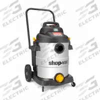 SHOP-VAC Shop Vacuum: 12 gal Tank Size, Stainless Steel, 1 1/2 in Vacuum Hose Dia, 12 ft Hose Lg (MPN 9627706). Key specifications — Tank Material: Stainless Steel; Vacuum Pickup Type: Wet/Dry; Brand: SHOP-VAC; Special Features: Push Handle.