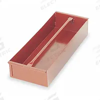 CRESCENT JOBOX Tote Tray: Tote Tray, 8 in Overall Wd, 22 3/16 in Overall Lg, 4 in Overall Ht, Steel (MPN 626990). Key specifications — attr1122835: CRESCENT JOBOX; attr1122834: Tote Tray; attr1122883: 1MCE9; attr1122884: 637990; attr1122887: Brown; attr1122891: Steel.
