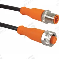Cordset: M12 Male Straight X M12 Female Straight, 5 Pins, Black, PUR, 2 ft Cable Lg (MPN EVC011). Key specifications — Cable Jacket Color: Black; End 1 Gender: Male; End 1 Mounting Orientation: Straight; End 2 Gender: Female; End 2 Mounting Orientation: Straight; End 2 Connection Type: M12; IP Rating: IP67; Brand: IFM.