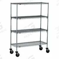 METRO Wire Shelving Unit: 48 in x 18 in x 67 7/8 in, Dry, Quick-Adjust, 4 Shelves, Silver (MPN CART 2B). Key specifications — Color: Silver; Finish: Chrome; Recommended Environment: Dry; Post Shape: Round; Number Of Shelves: 4; Caster Wheel/Configuration: (2) Swivel with Brakes; Material: Steel; Caster Wheel/Tread Material: Rubber.