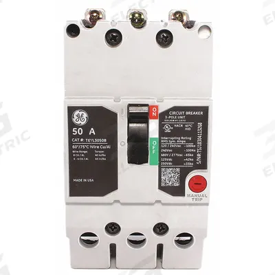 GE Molded Case Circuit Breaker: 50 A Amps, 65kA at 277/480V AC, Fixed, Lug - TEY-Frame GE Molded Case Circuit Breakers