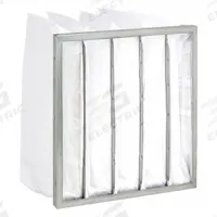 GRAINGER Pocket Air Filter: 20 in x 20 in x 14 in, MERV 8, Beige/Yellow, Fiberglass, 5 Pockets (MPN 5E863). Key specifications — attr1286329: EA; attr1286352: GRAINGER; attr1286334: Fiberglass; attr1286332: MERV 8.