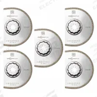 FEIN Oscillating Scraper Blade: 3 9/16 in Blade Wd, 3 9/16 in Blade Lg, Diamond Grit, 5 Pieces, 5 PK (MPN 63502217230). Key specifications — attr1097676: FEIN; attr1097658: Diamond Grit; attr1097655: Semi-Circular.
