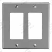 HUBBELL Wall Plate: Decorator-Rocker, 2 Gang, Gray, Midsize Size (MPN PJ262GY). Key specifications — Brand: HUBBELL; Material: Polycarbonate.