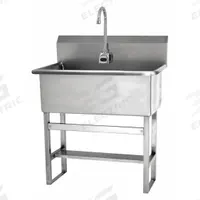 SANI-LAV Scrub Sink: 45 1/2 in Overall Ht, 28 in Bowl Lg, 10 1/2 in Bowl Dp, 0.5 gpm Flow Rate (MPN 532FB-0.5). Key specifications — Includes Side Splash: Side Splash Not Included; Power Source: Battery Powered; Brand: SANI-LAV.