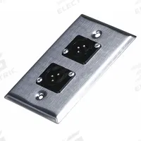 MONOPRICE Audio/Video Wall Plate: 1 Gang, 2 Port, With DIN, Silver (MPN 7398). Key specifications — Brand: MONOPRICE; Material: Metal Alloy; Color: Silver; Compatible Connector Type: DIN; Outlet Orientation: Vertical; Module Style: Flat.