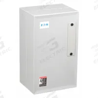 EATON NEMA Magnetic Motor Starter: Non-Reversing, 3 Poles, NEMA Size 0, 18 A, 24V AC Coil (MPN ECN0501TAA-R63/C). Key specifications — attr211388: EATON; attr951451: 1NO/1NC; attr951453: 24V AC; attr951489: Three; attr984425: 1NO/1NC; attr984429: Pilot Light; attr997361: None (Not Applicable to Electronic Overloads).