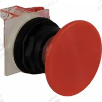 SCHNEIDER Mushroom Head Push Button: Non-Illuminated, Mushroom Head Profile, Non-Metallic, 30 mm (MPN 9001SKR25RH6). Key specifications — Brand: SCHNEIDER; Action: Momentary; Series: 9001SK; Push Button Material Type: Non-Metallic.